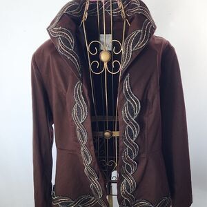Vintage Chocolate Brown Embroidered Long Sleeved Collared Jacket/Blazer Size 12